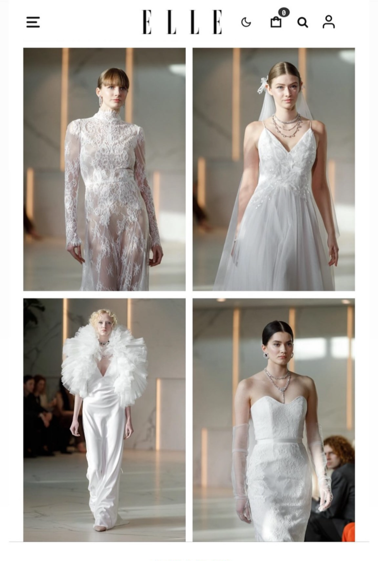  lace wedding dress vith veil wearing elegant bride dresses with 'ELLE' magazine . 